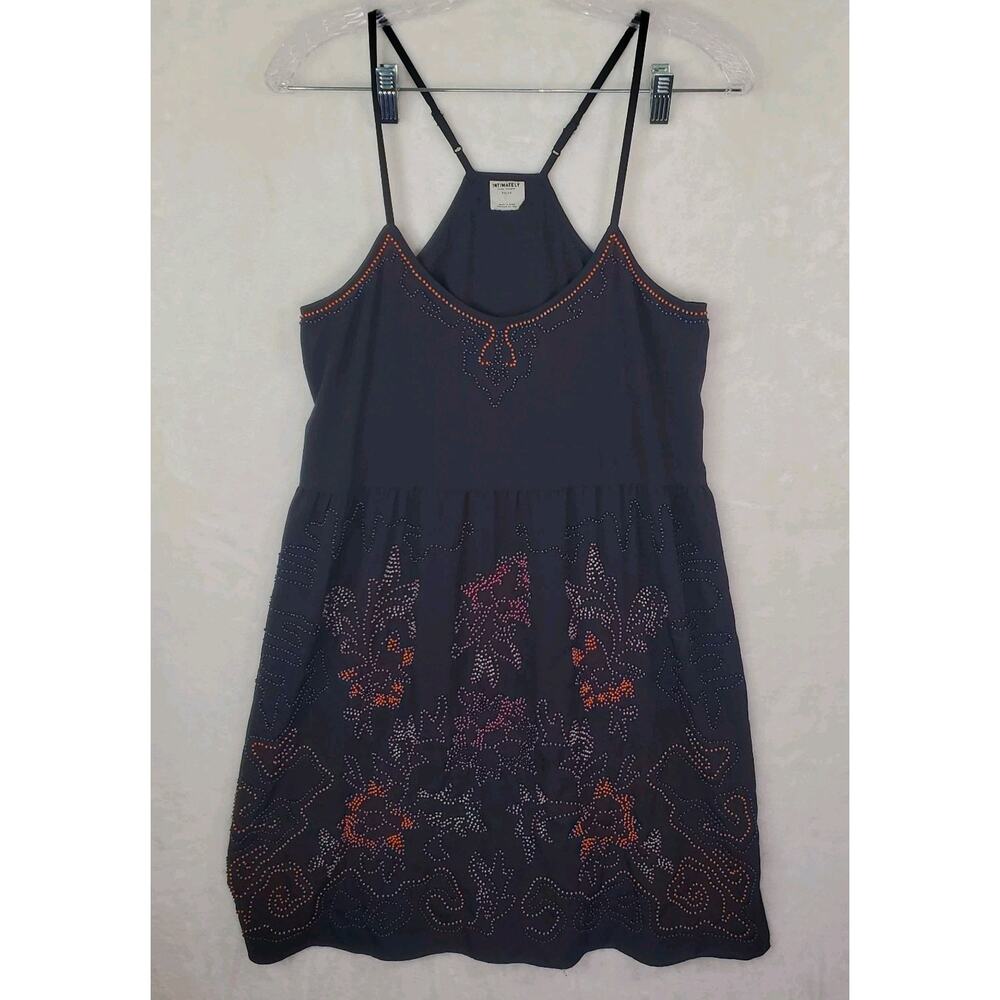 Free People Intimately Black Beaded Floral Chemise Slip Mini Dress XS Adjustable